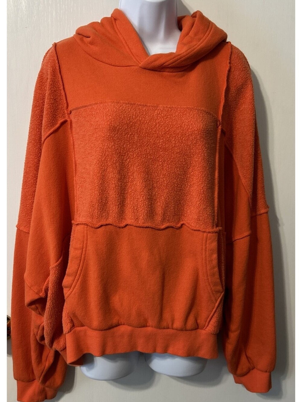 Aerie Women's XL Orange Patchwork Hoodie Sweatshirt Pullover - Fall -Autumn